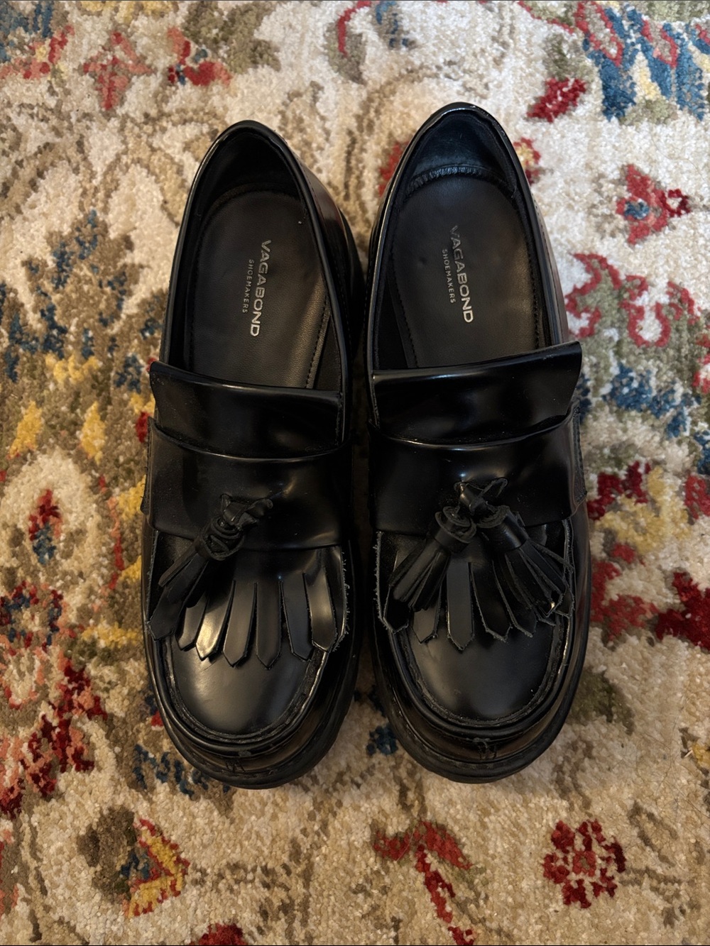Vagabond Black Leather Tassel Loafers